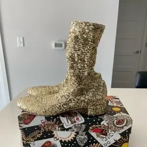 Dolce Gabbana Shoes Dolce Gabbana Gold Sequin Stretch Boots